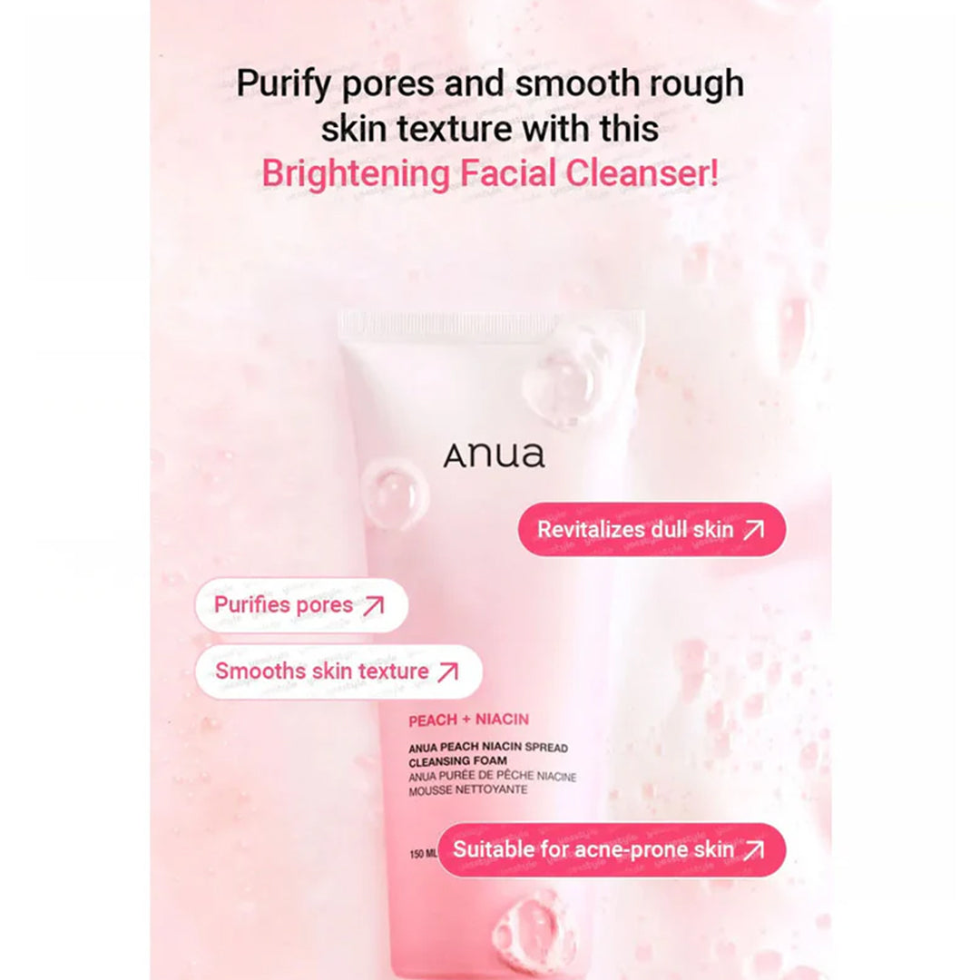 Anua Peach Niacin Spread Cleansing Foam Brightening & Hydrating Cleanser