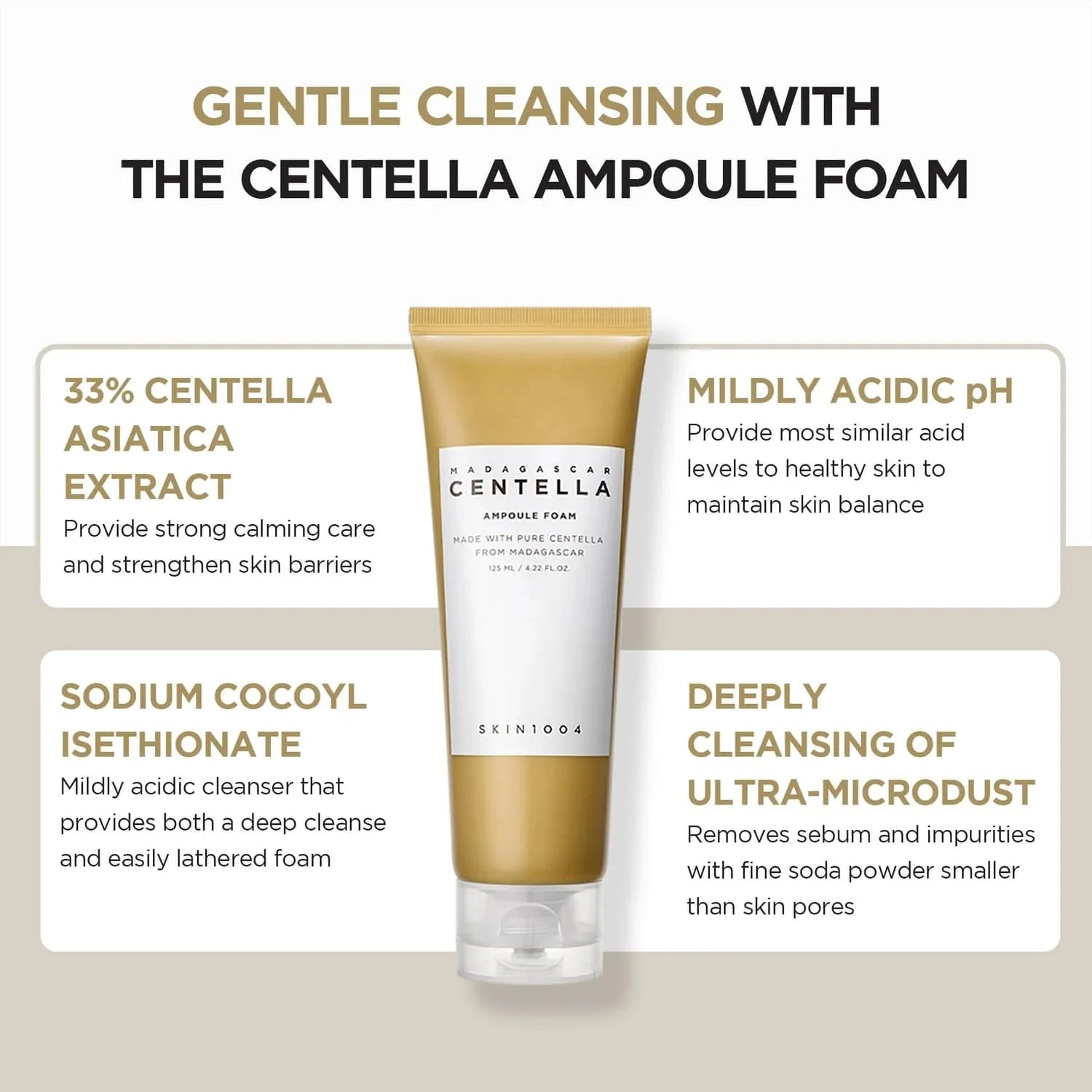 SKIN1004 Centella Face Cleanser Ampoule Foam - Korean Gentle Low pH Wash
